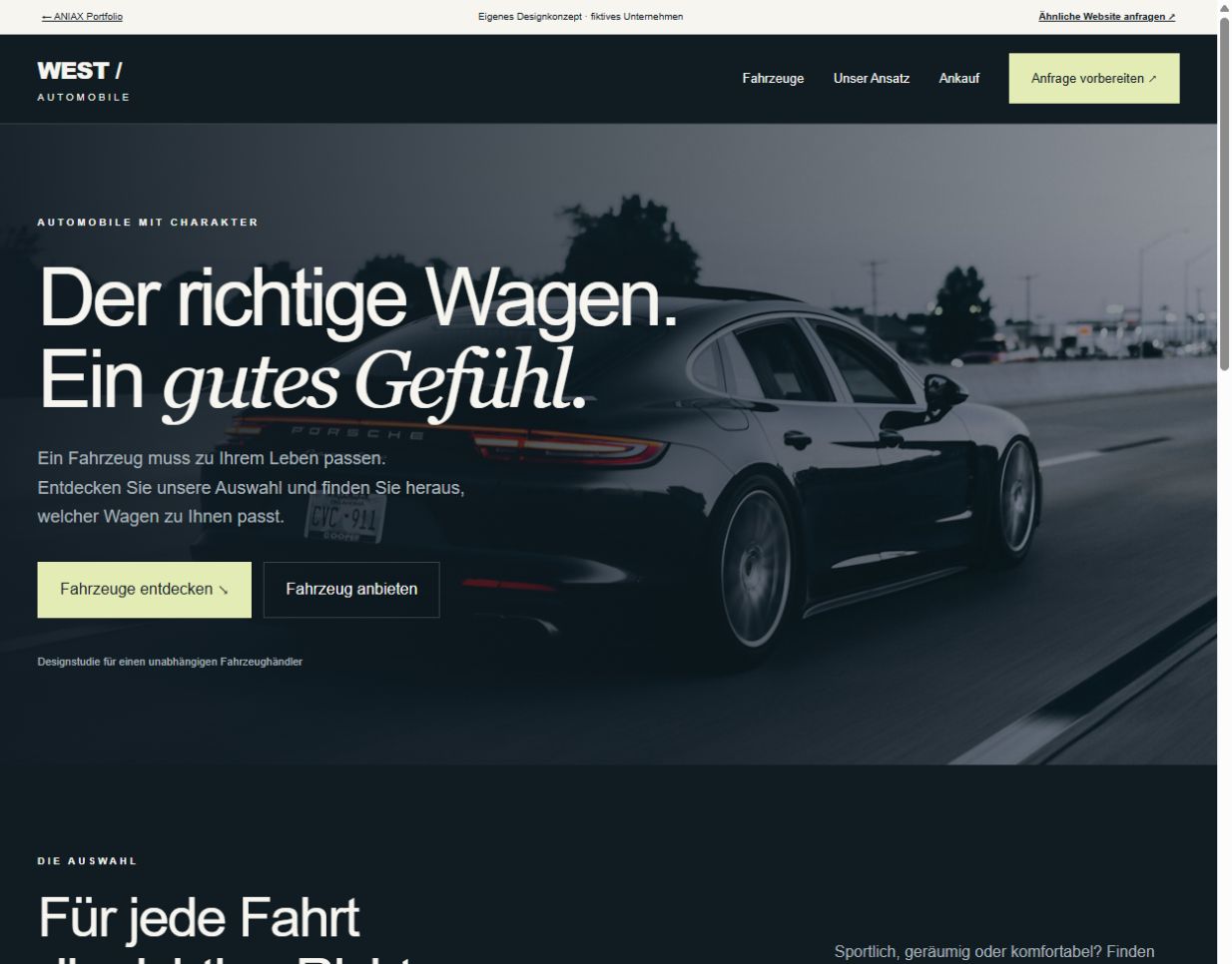 Website-Vorschau des Designkonzepts WEST Automobile